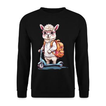 Conception mignonne de l’école de scooter d’étudiant en alpaga - Sweat-shirt Unisexe - noir - Devant - Alina (178cm) & Michal (187cm)