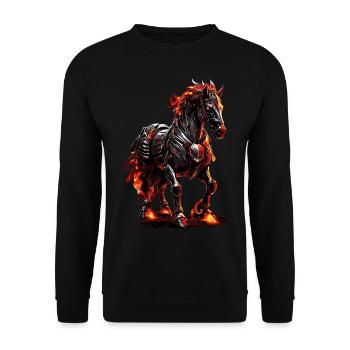 Pferd Pony Feuer Flamme mystisch - Unisex Pullover - Schwarz - Vorne - Alina (178cm) & Michal (187cm)