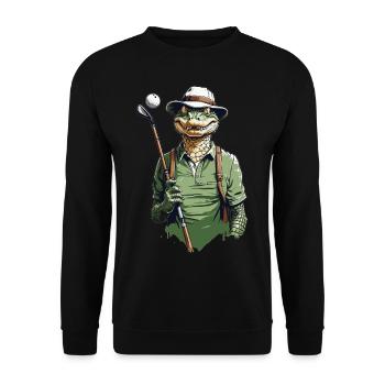 Krokodil Golfer Golfspieler Streetwear Design - Unisex Pullover - Schwarz - Vorne - Alina (178cm) & Michal (187cm)