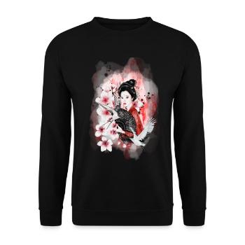 Geisha Sakura Japanese Motif Watercolor - Unisex Sweatshirt - black - Front - Alina (178cm) & Michal (187cm)