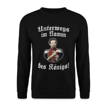 Unterwegs im Namen des Königs! - Unisex Pullover - Schwarz - Vorne - Alina (178cm) & Michal (187cm)