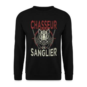 Chasseur de Sanglier Humour Cadeaux Chasse - Sweat-shirt Unisexe - noir - Devant - Alina (178cm) & Michal (187cm)