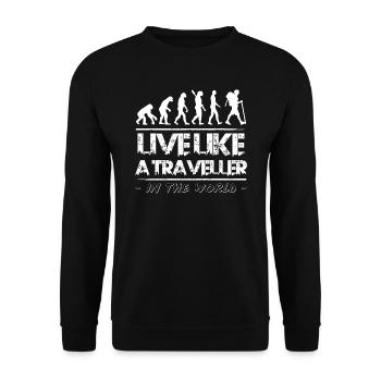 Live Like a Traveller - Unisex Pullover - Schwarz - Vorne - Alina (178cm) & Michal (187cm)