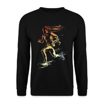 Läuferin Retro-Stil - Unisex Pullover - Schwarz - Vorne - Alina (178cm) & Michal (187cm)