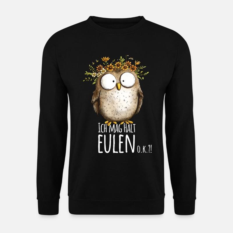 Eule mit Spruch Ich Mag Halt Eulen - Unisex Pullover - Schwarz