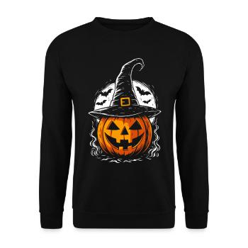Spooky pumpkin with witch hat & full moon - Unisex Sweatshirt - black - Front - Alina (178cm) & Michal (187cm)