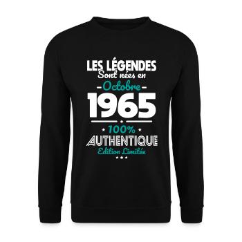 Anniversaire 60 ans - Légendes nées Octobre 1965 - Sweat-shirt Unisexe - noir - Devant - Alina (178cm) & Michal (187cm)
