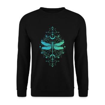 Astronomie - Libelle Mandala Türkisblau - Unisex Pullover - Schwarz - Vorne - Alina (178cm) & Michal (187cm)