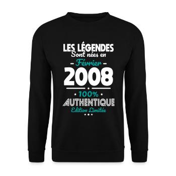 18th Birthday - Legends born February 2008 - Unisex Sweatshirt - black - Front - Alina (178cm) & Michal (187cm)