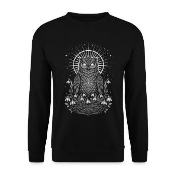 Hibou Imbolc avec Trisquelette et Perce-neige - Sweat-shirt Unisexe - noir - Devant - Alina (178cm) & Michal (187cm)
