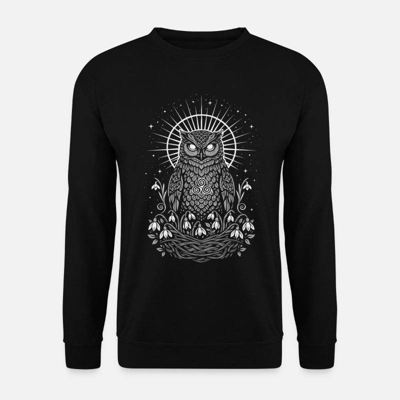 Imbolc Eule mit Triskele und Schneeglöckchen - Unisex Pullover - Schwarz