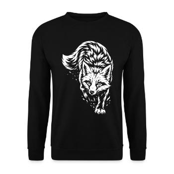Tribal Fuchs – Wildes Waldtier Motiv - Unisex Pullover - Schwarz - Vorne - Alina (178cm) & Michal (187cm)