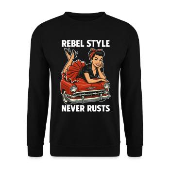 Rockabilly Pin-Up: Rebel Style Never Rusts Retro - Unisex Pullover - Schwarz - Vorne - Alina (178cm) & Michal (187cm)