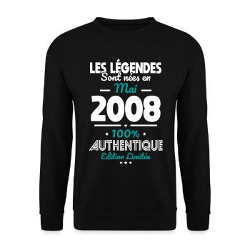 Anniversaire 18 ans - Légendes nées Mai 2008 - Sweat-shirt Unisexe - noir - Devant - Alina (178cm) & Michal (187cm)