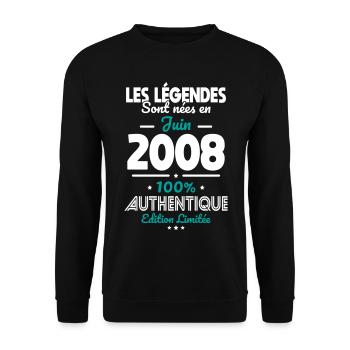 Anniversaire 18 ans - Légendes nées Juin 2008 - Sweat-shirt Unisexe - noir - Devant - Alina (178cm) & Michal (187cm)