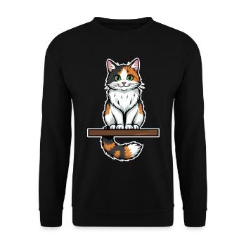 Süßes Calico-Katzensitz Vintage-Porträt - Unisex Pullover - Schwarz - Vorne - Alina (178cm) & Michal (187cm)