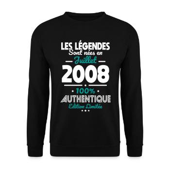Anniversaire 18 ans - Légendes nées Juillet 2008 - Sweat-shirt Unisexe - noir - Devant - Alina (178cm) & Michal (187cm)
