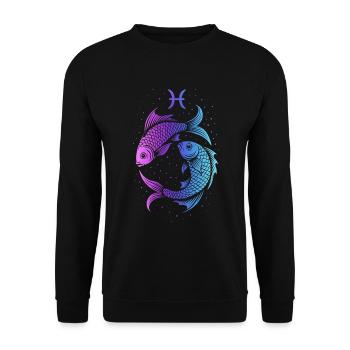 Sternzeichen Fische – Mystisches Neon – Astrologie - Unisex Pullover - Schwarz - Vorne - Alina (178cm) & Michal (187cm)
