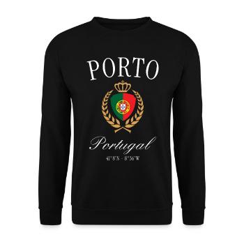 Porto Portugal Wappen Krone – Reise Souvenir - Unisex Pullover - Schwarz - Vorne - Alina (178cm) & Michal (187cm)