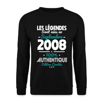 Anniversaire 18 ans - Légendes nées Septembre 2008 - Sweat-shirt Unisexe - noir - Devant - Alina (178cm) & Michal (187cm)