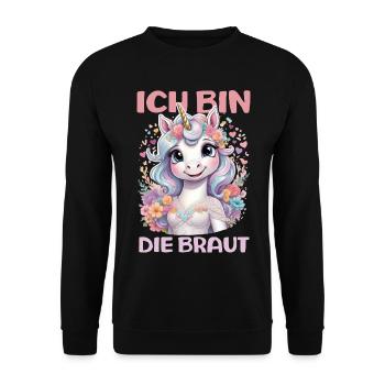 Ich Bin Die Braut Jga Einhorn Blumen Hochzeit - Unisex Pullover - Schwarz - Vorne - Alina (178cm) & Michal (187cm)