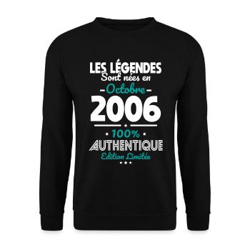 Anniversaire 20 ans - Légendes nées Octobre 2006 - Sweat-shirt Unisexe - noir - Devant - Alina (178cm) & Michal (187cm)