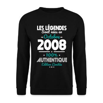 Anniversaire 18 ans - Légendes nées Octobre 2008 - Sweat-shirt Unisexe - noir - Devant - Alina (178cm) & Michal (187cm)