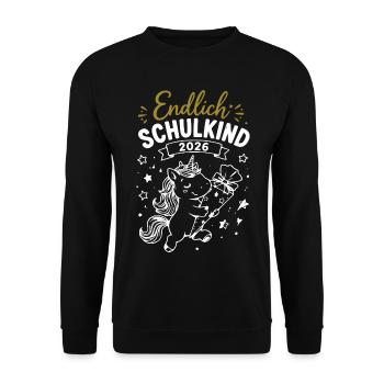 Endlich Schulkind 2026 Unicorn - Unisex Pullover - Schwarz - Vorne - Alina (178cm) & Michal (187cm)