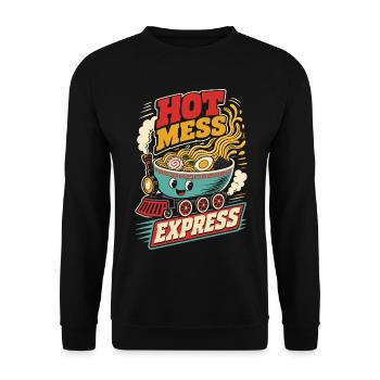 Hot Mess Express Ramen Zug - Unisex Pullover - Schwarz - Vorne - Alina (178cm) & Michal (187cm)