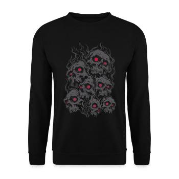 Flammende Horror Totenköpfe mit leuchtenden Augen - Unisex Pullover - Schwarz - Vorne - Alina (178cm) & Michal (187cm)