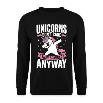 Unicorns Don’t Care – They Sparkle Anyway - Unisex Pullover - Schwarz - Vorne - Alina (178cm) & Michal (187cm)