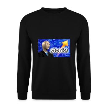 Stonks | Gift Meme Funny Friends Gift Idea - Unisex Sweatshirt - black - Front - Alina (178cm) & Michal (187cm)