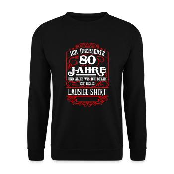 80e chemise anniversaire - a survécu - moche - DE - Sweat-shirt Unisexe - noir - Devant - Alina (178cm) & Michal (187cm)