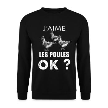 J'aime les poules OK - Sweat-shirt Unisexe - noir - Devant - Alina (178cm) & Michal (187cm)