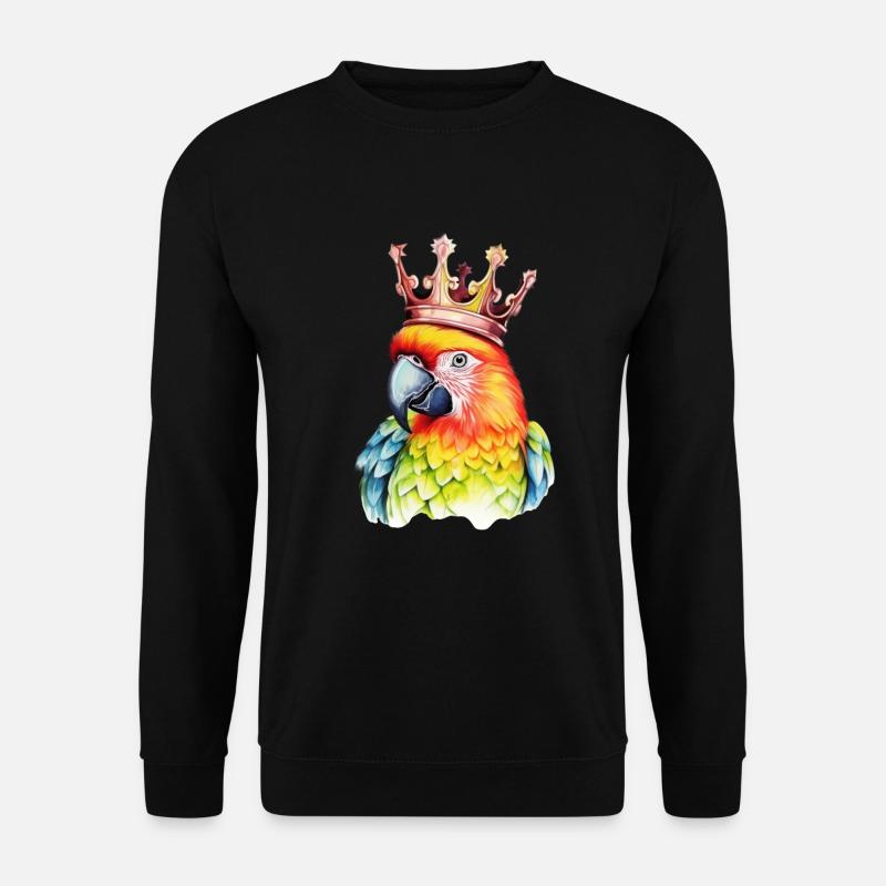 Monarch-Papagei: Bunter Comic-Vogel mit Krone - Unisex Pullover - Schwarz