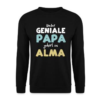 Dieser Geniale Papa Gehört Zu Alma - Unisex Pullover - Schwarz - Vorne - Alina (178cm) & Michal (187cm)