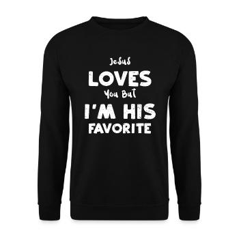 Jésus t’aime mais je suis son Favo... - Sweat-shirt Unisexe - noir - Devant - Alina (178cm) & Michal (187cm)