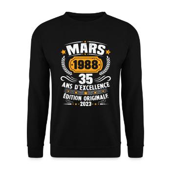 Cadeau D'anniversaire 35 Ans Mars 1988 Vintage - Sweat-shirt Unisexe - noir - Devant - Alina (178cm) & Michal (187cm)