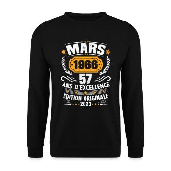 Cadeau D'anniversaire 57 Ans Mars 1966 Vintage - Sweat-shirt Unisexe - noir - Devant - Alina (178cm) & Michal (187cm)