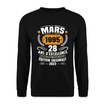 Cadeau D'anniversaire 28 Ans Mars 1995 Vintage - Sweat-shirt Unisexe - noir - Devant - Alina (178cm) & Michal (187cm)