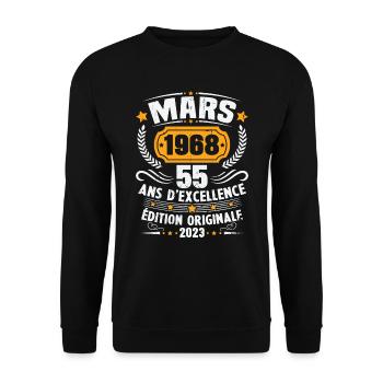 Cadeau D'anniversaire 55 Ans Mars 1968 Vintage - Sweat-shirt Unisexe - noir - Devant - Alina (178cm) & Michal (187cm)