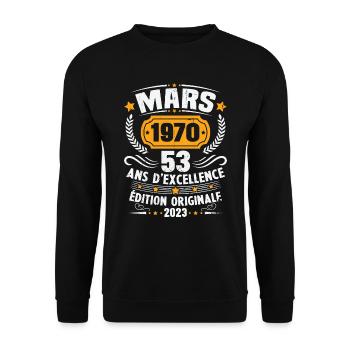 Cadeau D'anniversaire 53 Ans Mars 1970 Vintage - Sweat-shirt Unisexe - noir - Devant - Alina (178cm) & Michal (187cm)