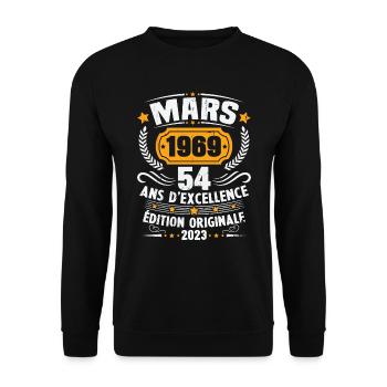 Cadeau D'anniversaire 54 Ans Mars 1969 Vintage - Sweat-shirt Unisexe - noir - Devant - Alina (178cm) & Michal (187cm)