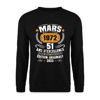 Cadeau D'anniversaire 51 Ans Mars 1972 Vintage - Sweat-shirt Unisexe - noir - Devant - Alina (178cm) & Michal (187cm)