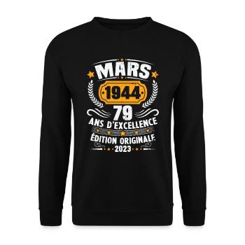 Cadeau D'anniversaire 79 Ans Mars 1944 Vintage - Sweat-shirt Unisexe - noir - Devant - Alina (178cm) & Michal (187cm)