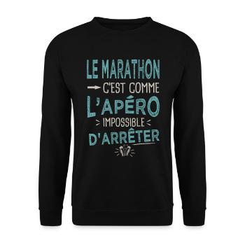 Le marathon c'est comme l'apéro Humour running - Sweat-shirt Unisexe - noir - Devant - Alina (178cm) & Michal (187cm)