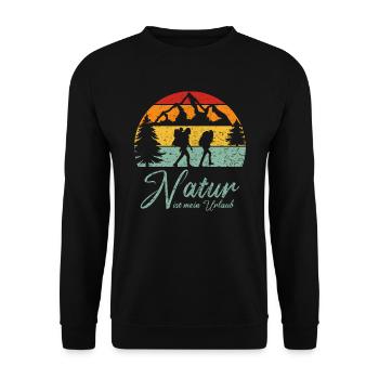 Natur ist mein Urlaub Wandern Wald Berge Familie - Unisex Pullover - Schwarz - Vorne - Alina (178cm) & Michal (187cm)
