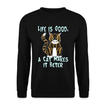 La vie est belle, un chat la rend meilleure. - Sweat-shirt Unisexe - noir - Devant - Alina (178cm) & Michal (187cm)