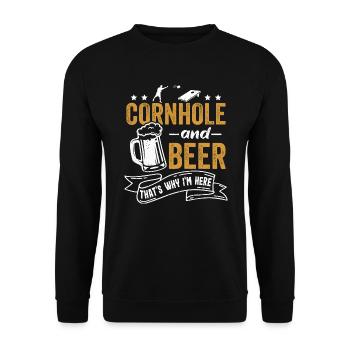 Cornhole und Bier Darum Bin Ich Hier - Unisex Pullover - Schwarz - Vorne - Alina (178cm) & Michal (187cm)