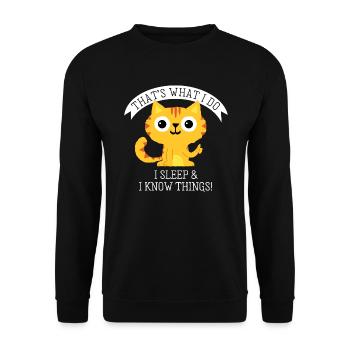 I sleep and know things - Lustiger Katzen Spruch - Unisex Sweatshirt - black - Front - Alina (178cm) & Michal (187cm)